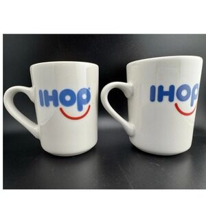 Vintage IHOP Restaurant Smiling Coffee Cups Mugs Ceramic Restaurant Ware Set of2